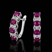 Load image into Gallery viewer, 18k white gold Natural Ruby Earrings with natural diamonds
