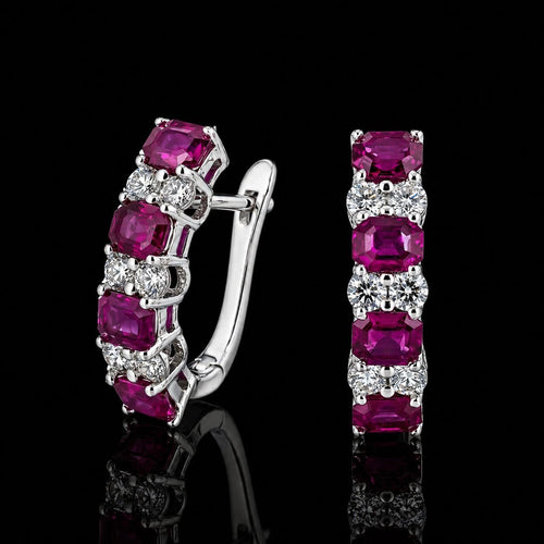 18k white gold Natural Ruby Earrings with natural diamonds