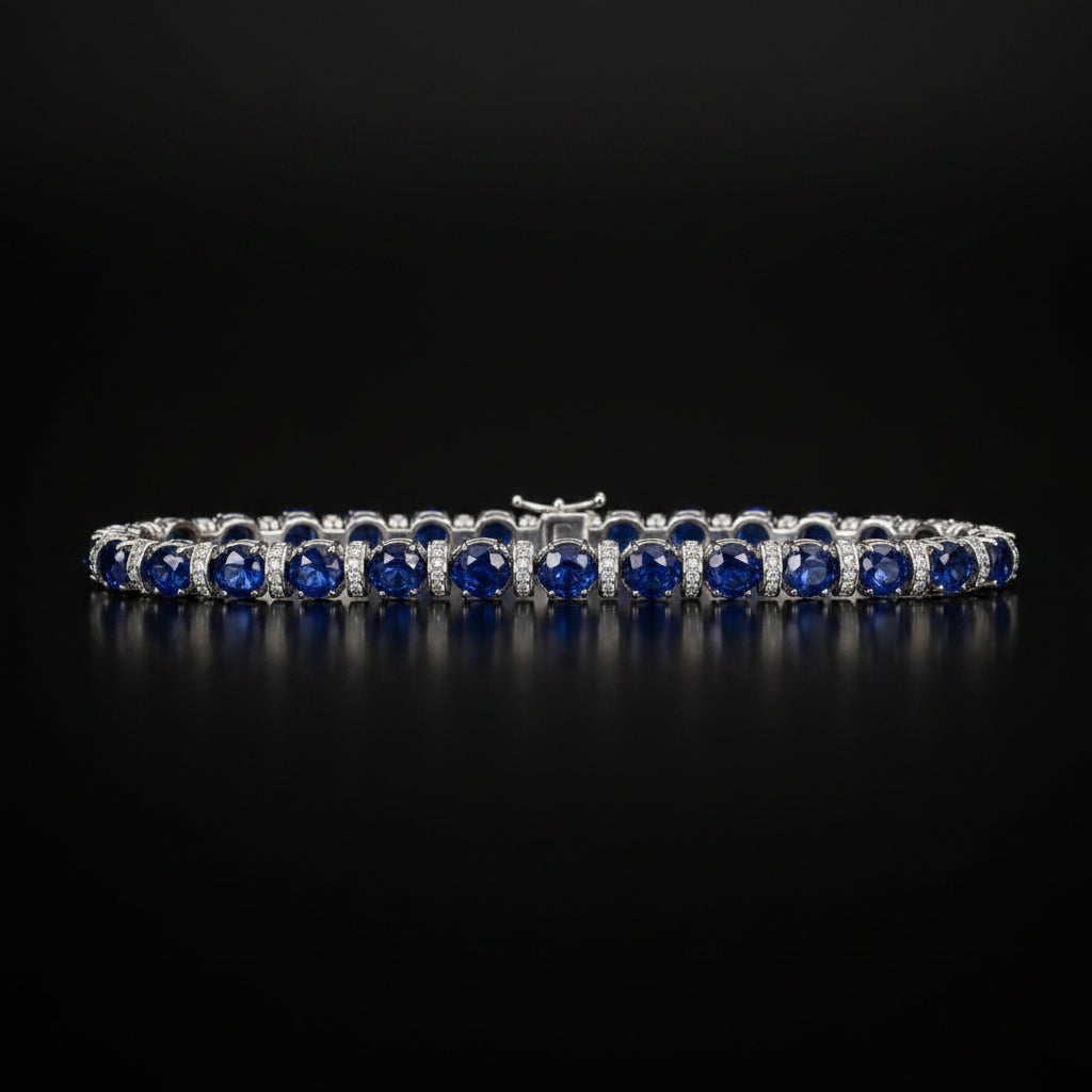 18k white gold Natural Blue Sapphire -4.69ct and Diamond -0.96ct Bracelet