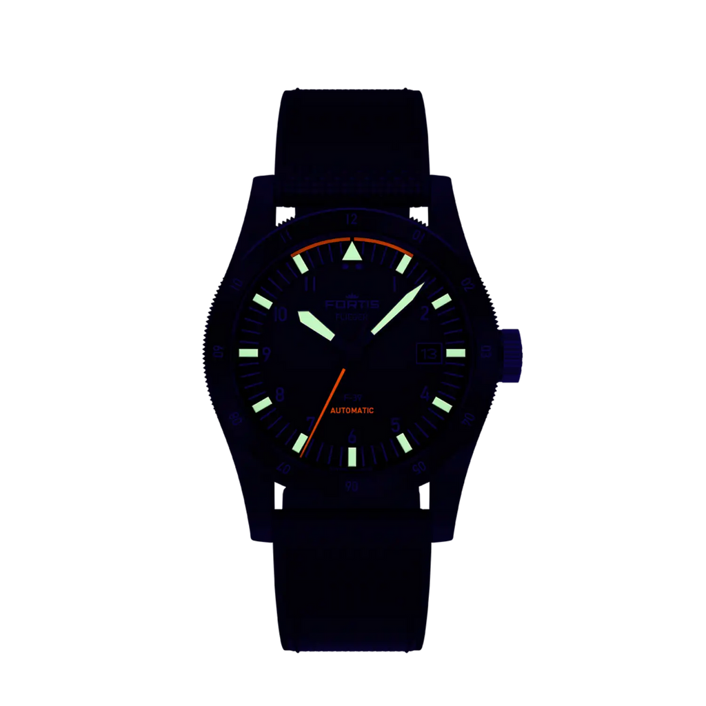 Fortis Flieger F-39 Black Werk 7 Mission Black on Hybrid Strap Limited Edition 100 pieces
