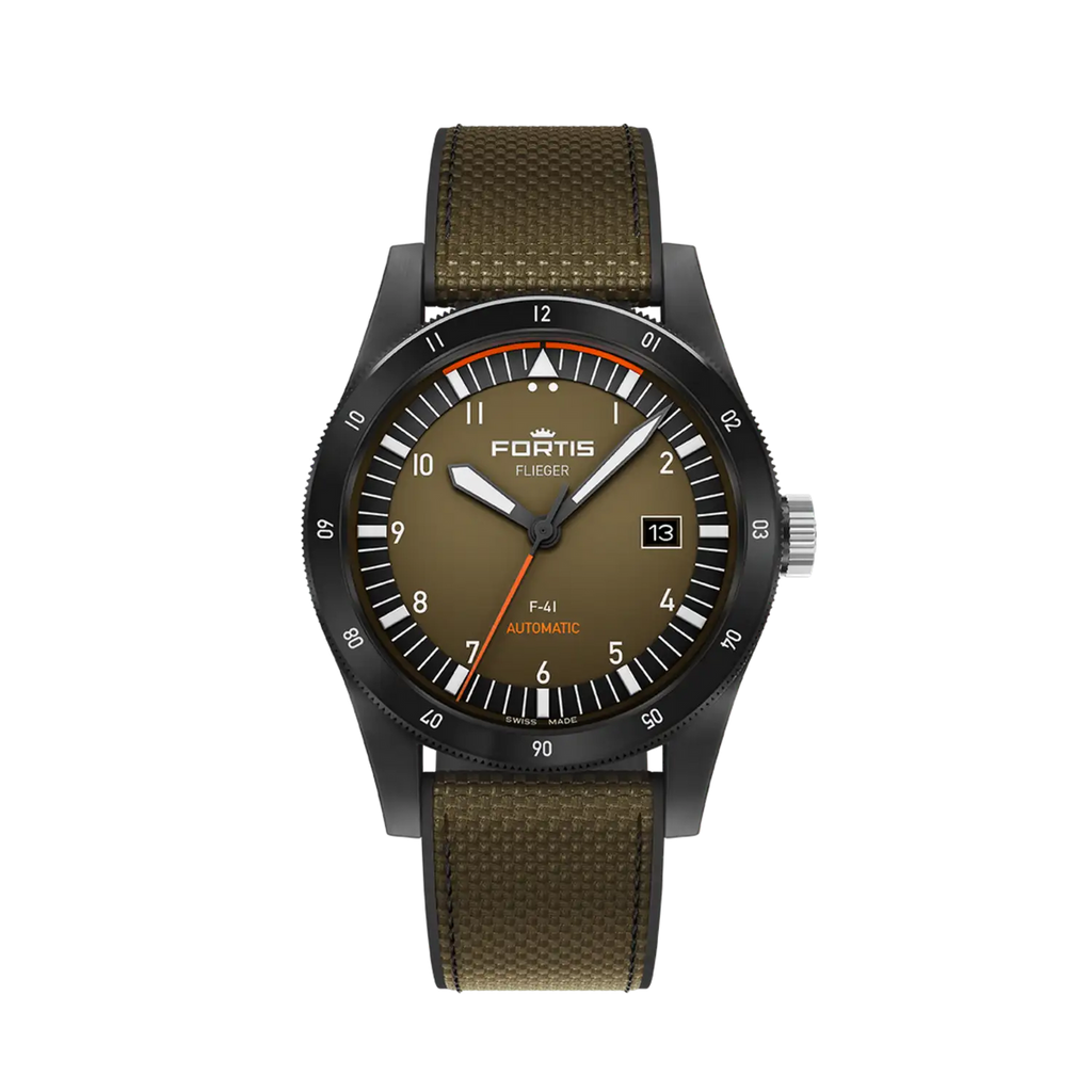 Fortis Flieger F-41 Green Werk 7 Tactical Green on Hybrid Strap Limited Edition 100 pieces
