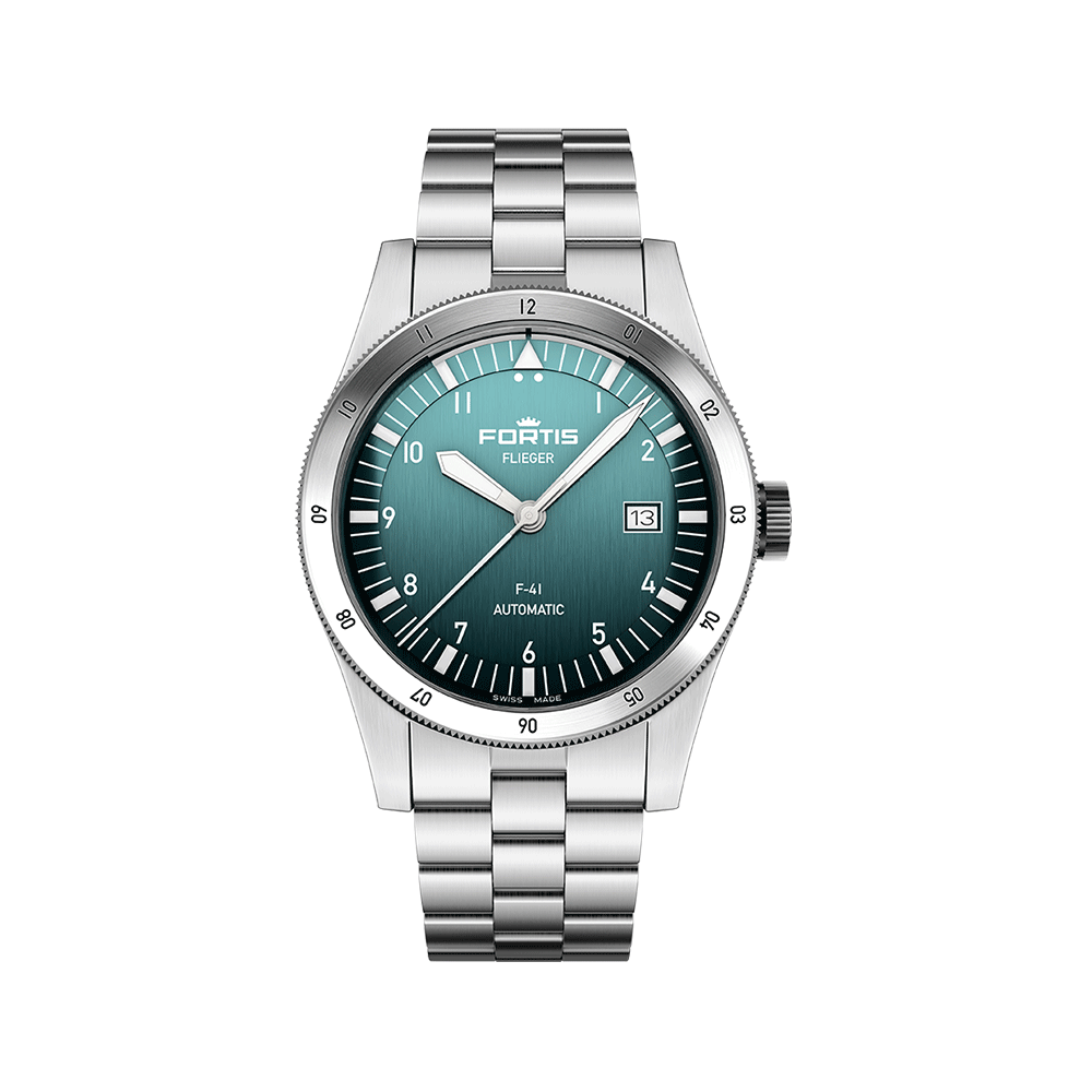 Fortis Flieger F-41 petrol on block bracelet