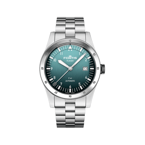 Fortis Flieger F-41 petrol on block bracelet