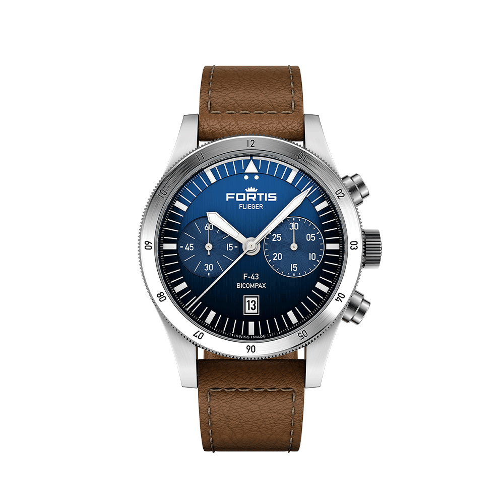 Fortis Flieger F-43 bicompax liberty blue on aviator strap