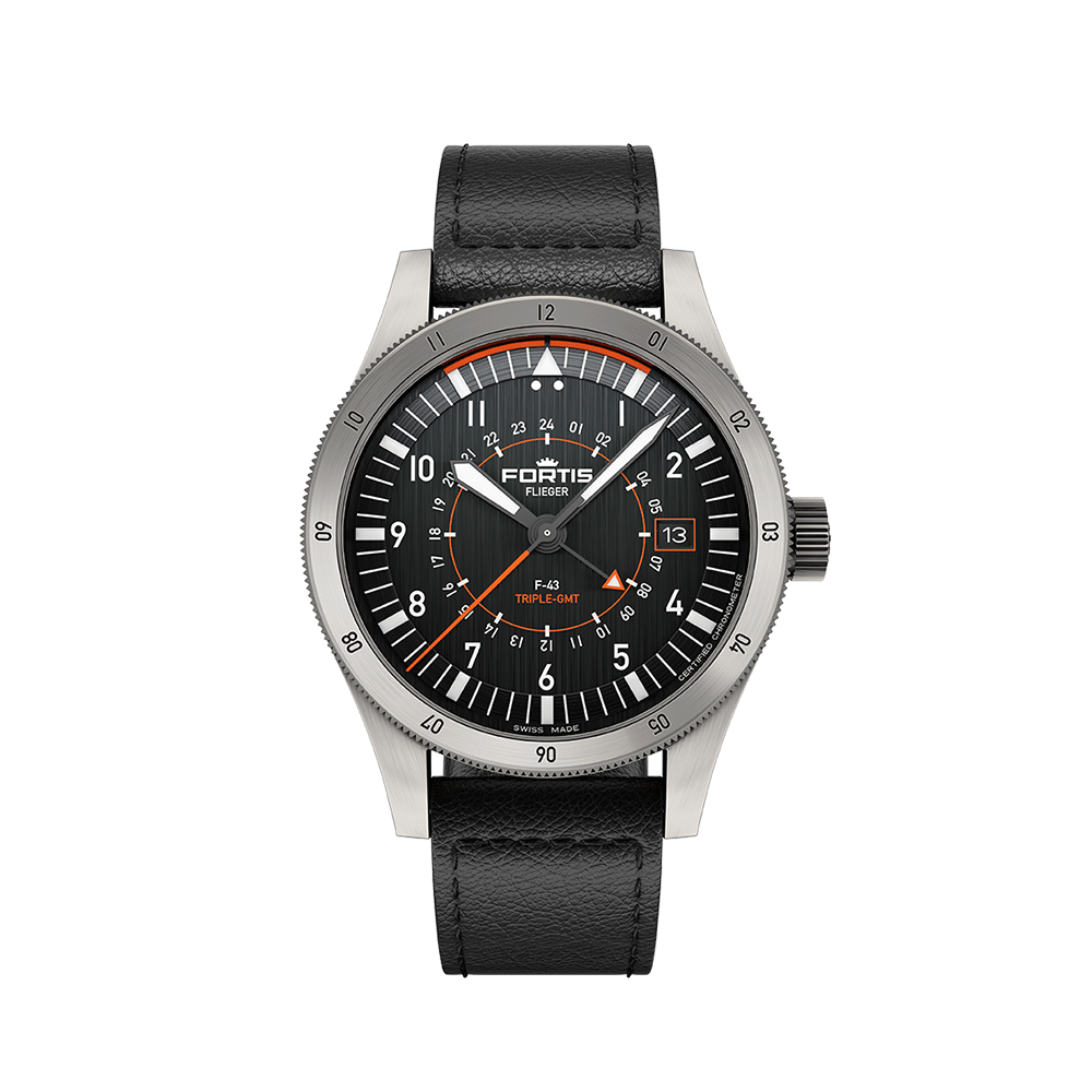 Fortis Flieger F-43 triple-gmt original on aviator strap -Kenissi Movement