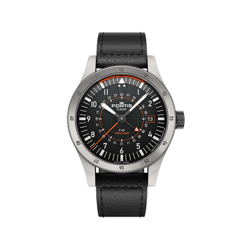 Fortis Flieger F-43 triple-gmt original on aviator strap -Kenissi Movement