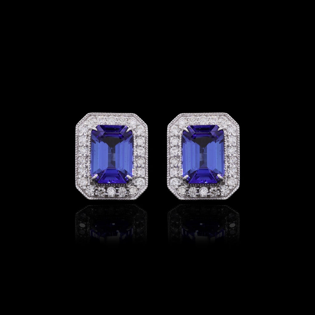 18k white gold Natural Tanzanite Earrings - 6.92ct in with natural diamonds -1.09ct