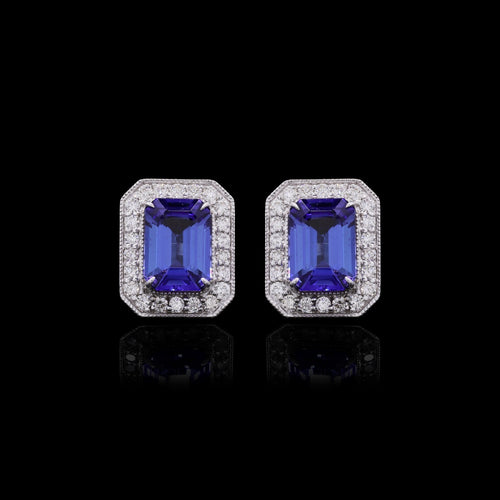 18k white gold Natural Tanzanite Earrings - 6.92ct in with natural diamonds -1.09ct