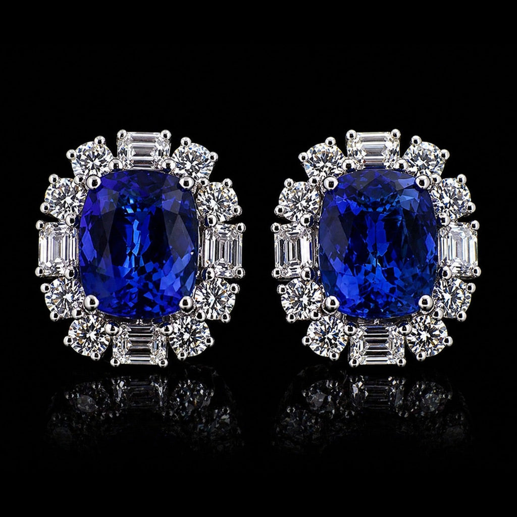 18k white gold Natural Tanzanite Earrings with natural diamonds