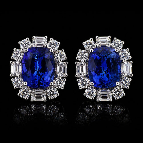 18k white gold Natural Tanzanite Earrings with natural diamonds
