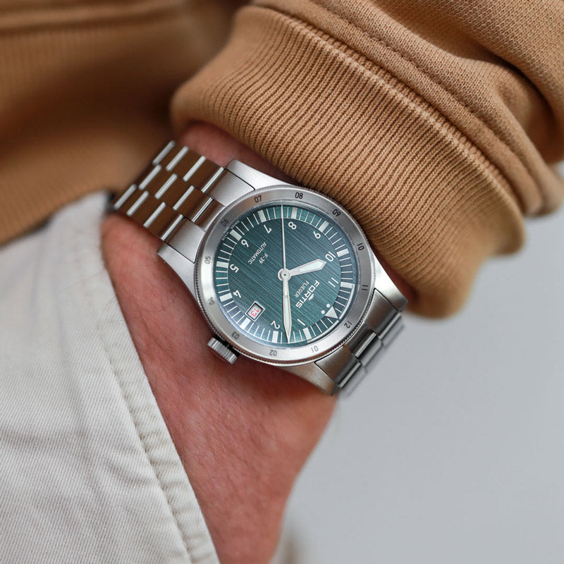 Fortis Flieger F-39 petrol on block bracelet