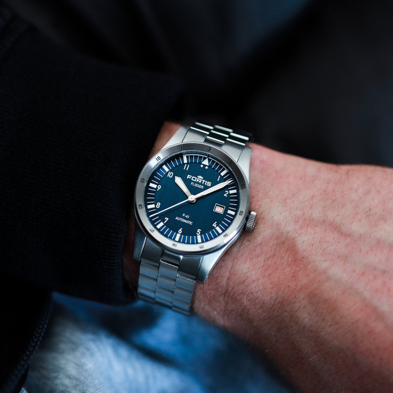 Fortis Flieger F-41 liberty blue on block bracelet