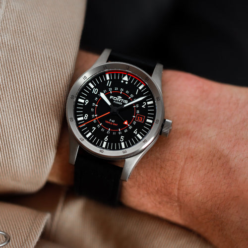 Fortis Flieger F-43 triple-gmt original on aviator strap -Kenissi Movement