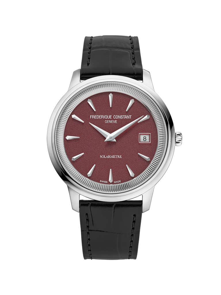 FREDERIQUE CONSTANT CLASSICS MONETA SOLARMETRE BURGUNDY DIAL ON LEATHER STRAP