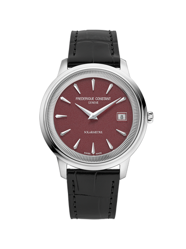 FREDERIQUE CONSTANT CLASSICS MONETA SOLARMETRE BURGUNDY DIAL ON LEATHER STRAP