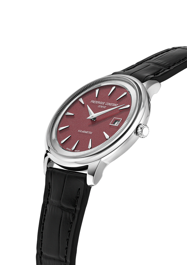 FREDERIQUE CONSTANT CLASSICS MONETA SOLARMETRE BURGUNDY DIAL ON LEATHER STRAP