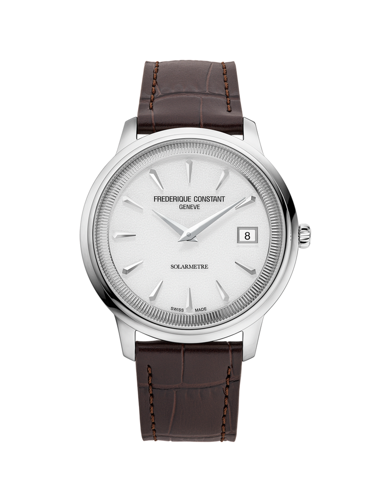 FREDERIQUE CONSTANT CLASSICS MONETA SOLARMETRE WHITE DIAL ON LEATHER STRAP
