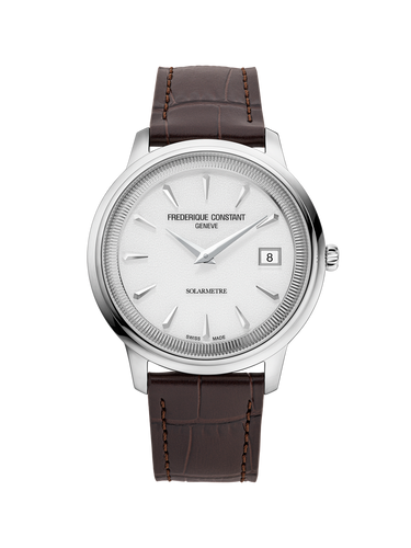 FREDERIQUE CONSTANT CLASSICS MONETA SOLARMETRE WHITE DIAL ON LEATHER STRAP