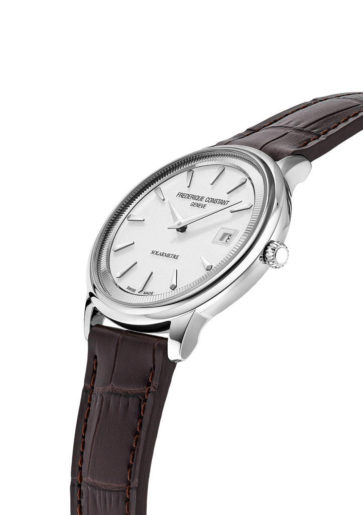 FREDERIQUE CONSTANT CLASSICS MONETA SOLARMETRE WHITE DIAL ON LEATHER STRAP