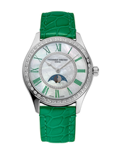 Load image into Gallery viewer, FREDERIQUE CONSTANT CLASSICS ELEGANCE LUNA FULL DIAMOND MOONPHASE ON GREEN LEATHER STRAP
