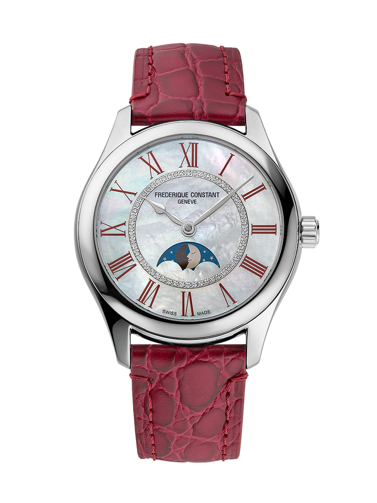 FREDERIQUE CONSTANT CLASSICS ELEGANCE LUNA MOONPHASE MOP ON RED LEATHER STRAP