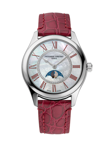 FREDERIQUE CONSTANT CLASSICS ELEGANCE LUNA MOONPHASE MOP ON RED LEATHER STRAP