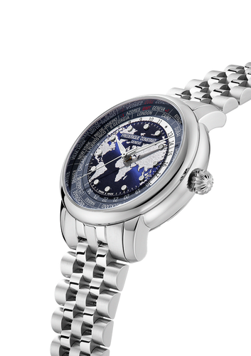 FREDERIQUE CONSTANT CLASSICS WORLDTIMER MANUFACTURE BLUE ON BRACELET