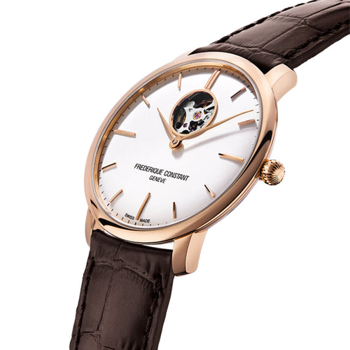 FREDERIQUE CONSTANT SLIMLINE HEART BEAT AUTOMATIC RG PLATED SILVER DIAL