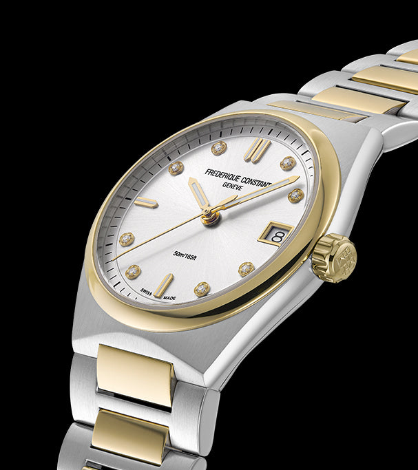 FREDERIQUE CONSTANT HIGHLIFE LADIES QUARTZ SILVER DIAMOND 2 TONES YG BRACELET