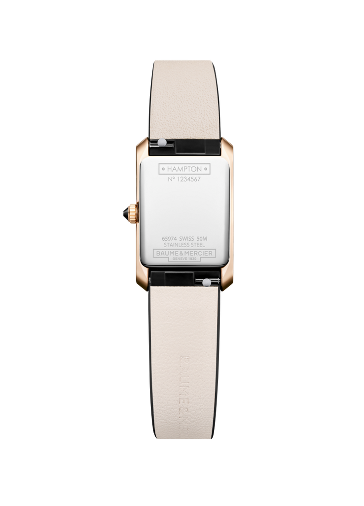 Baume & Mercier Hampton White Dial quartz RG PVD on leather -10861 28mm x 17.75mm