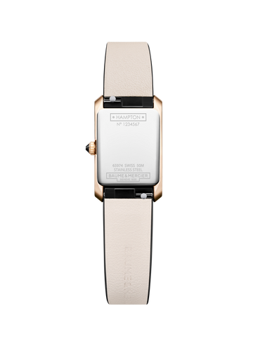 Baume & Mercier Hampton White Dial quartz RG PVD on leather -10861 28mm x 17.75mm