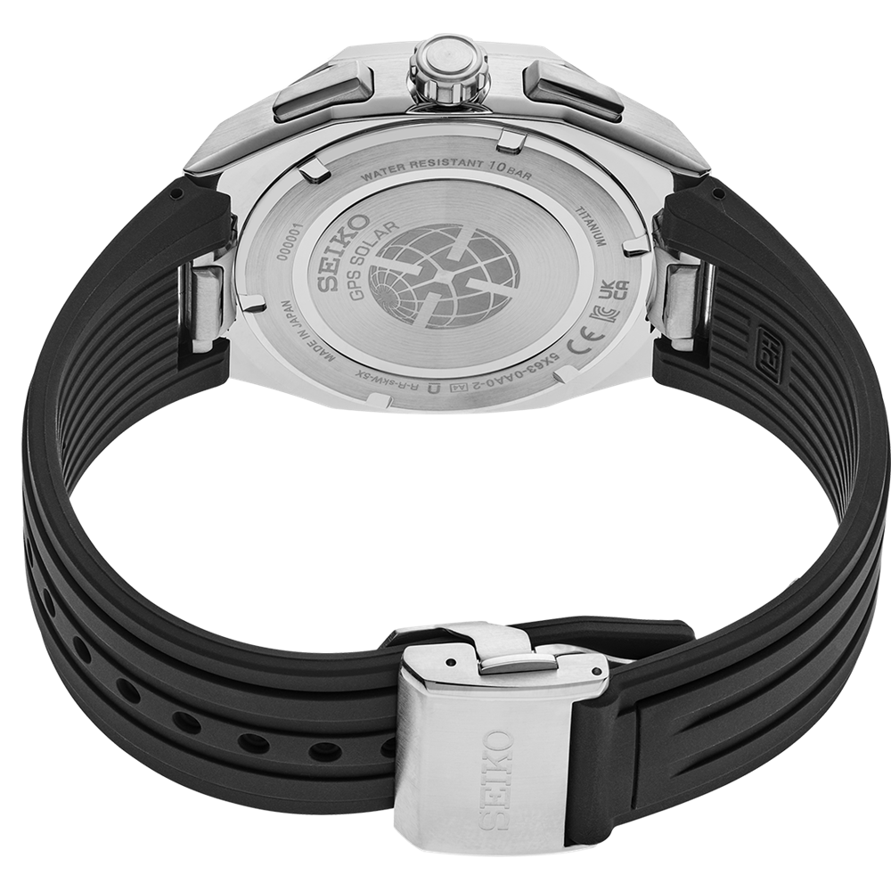 Seiko Astron GPS Solar Dual Time Chronograph HAB003J Black Dial on Rubber Strap
