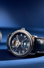 Load image into Gallery viewer, CLASSICS HEART BEAT MOONPHASE DATE BLUE DIAL ON BLUE LEATHER STRAP