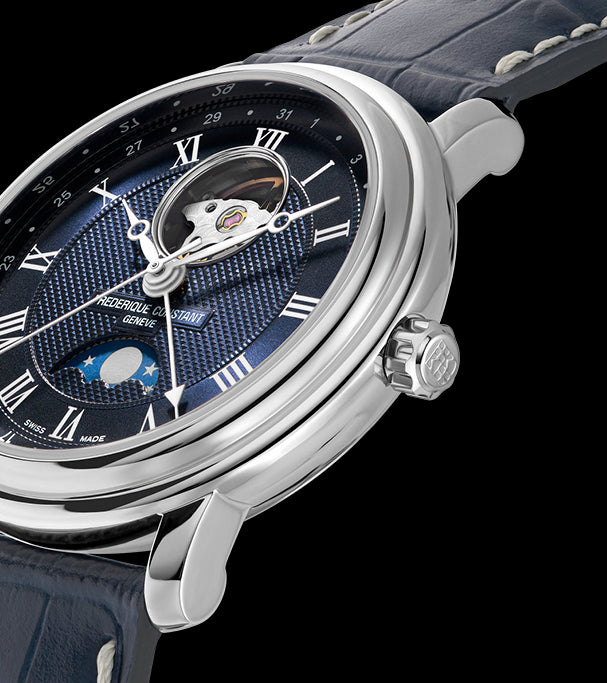 CLASSICS HEART BEAT MOONPHASE DATE BLUE DIAL ON BLUE LEATHER STRAP