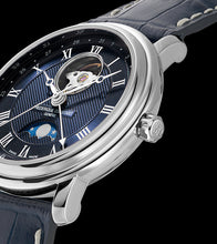 Load image into Gallery viewer, CLASSICS HEART BEAT MOONPHASE DATE BLUE DIAL ON BLUE LEATHER STRAP