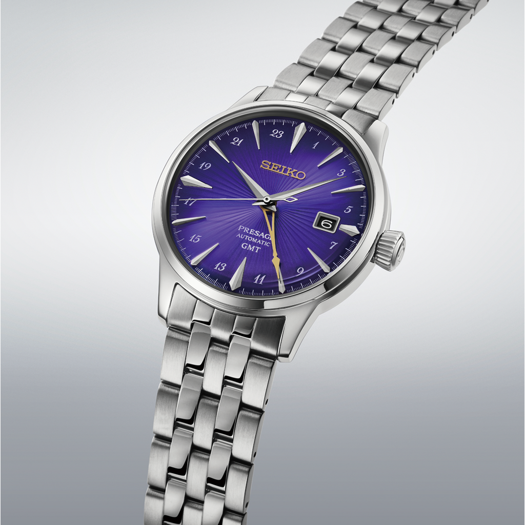 Seiko Presage Cocktail Time GMT Watch HCB006 Purple Dial 145th Anniversary Limited Edition