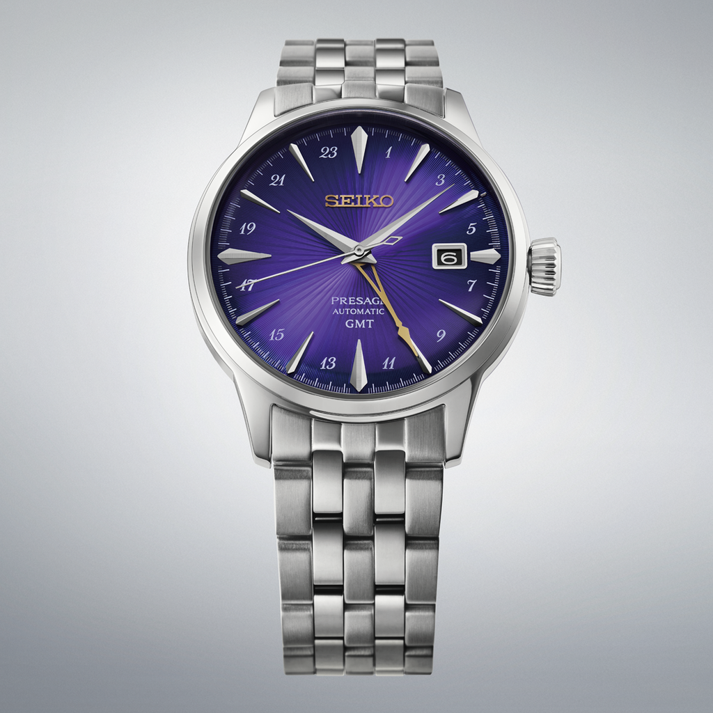 Seiko Presage Cocktail Time GMT Watch HCB006 Purple Dial 145th Anniversary Limited Edition