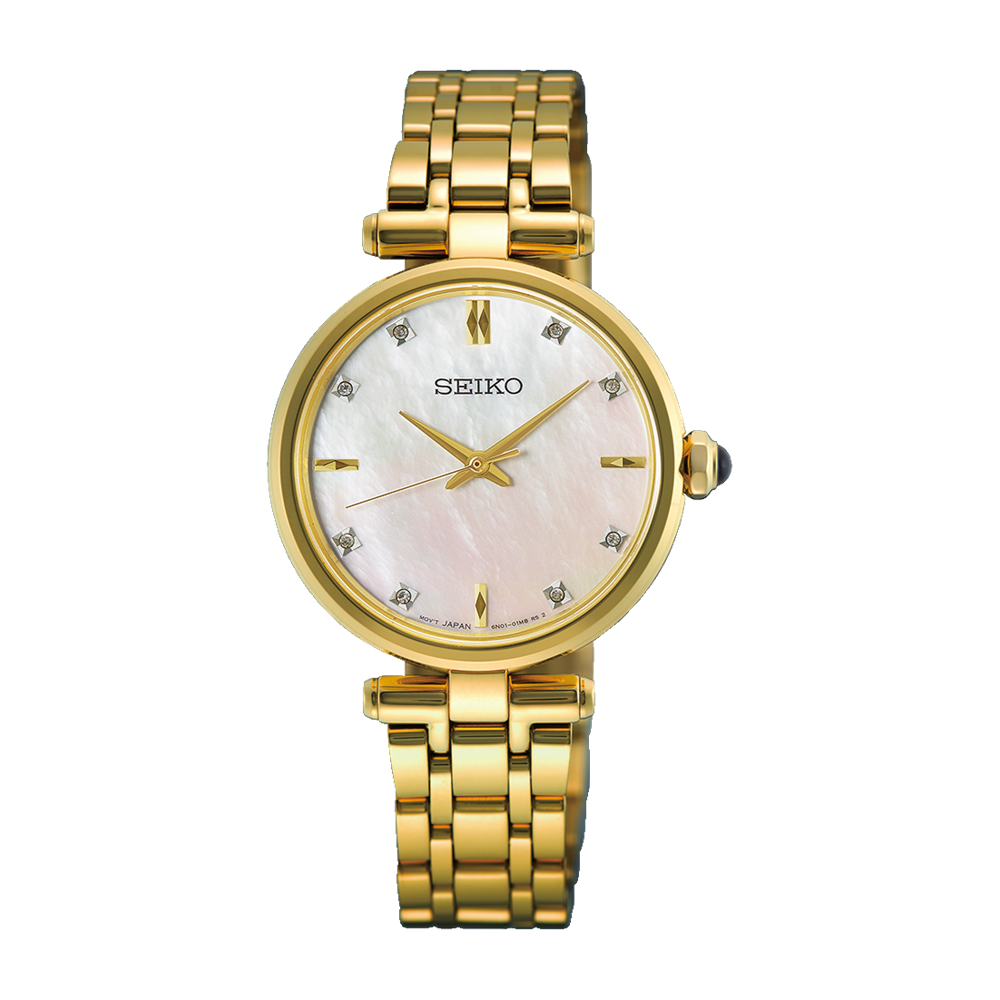 Seiko Conceptual Quartz Analogue YG PVD Watch MOP HGH008P