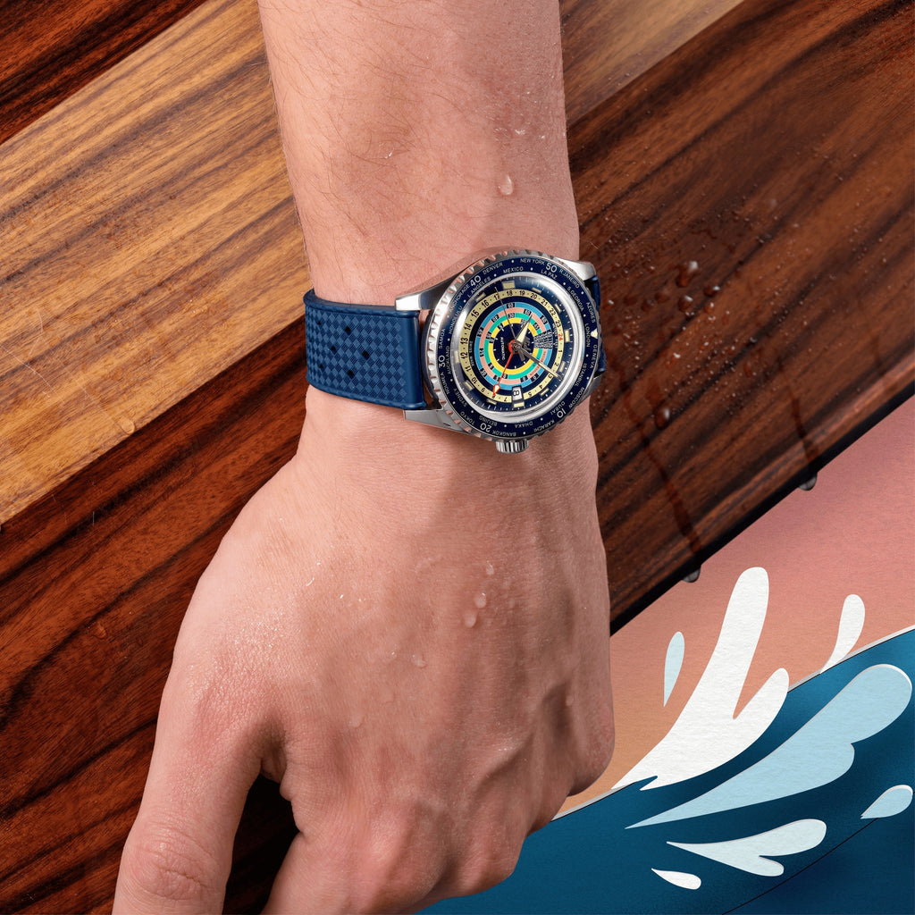 MIDO OCEAN STAR DECOMPRESSION WORLDTIMER BLUE -SPECIAL EDITION -1 EXTRA STRAP (Copy)