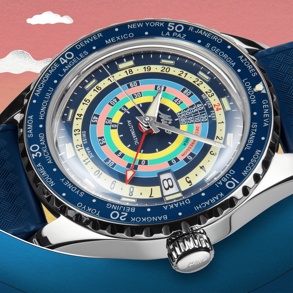 MIDO OCEAN STAR DECOMPRESSION WORLDTIMER BLUE -SPECIAL EDITION -1 EXTRA STRAP (Copy)