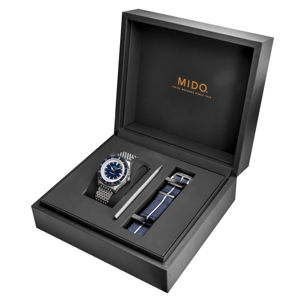 MIDO OCEAN STAR GMT BLUE -SPECIAL EDITION WITH 1 EXTRA NATO STRAP