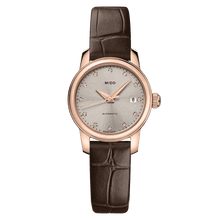 Load image into Gallery viewer, Mido Baroncelli Lady Twenty Five Rhodium Dial with Diamond on brown leather strap