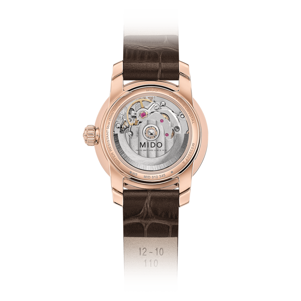 Mido Baroncelli Lady Twenty Five Rhodium Dial with Diamond on brown leather strap