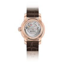 Load image into Gallery viewer, Mido Baroncelli Lady Twenty Five Rhodium Dial with Diamond on brown leather strap