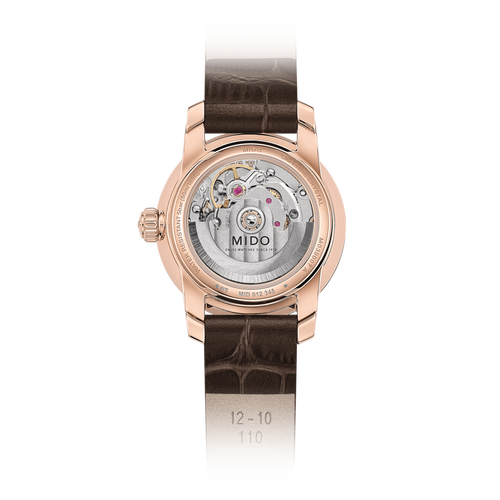 Mido Baroncelli Lady Twenty Five Rhodium Dial with Diamond on brown leather strap