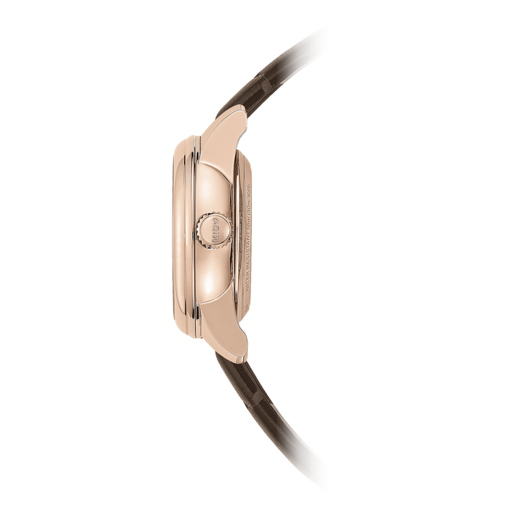 Mido Baroncelli Lady Twenty Five Rhodium Dial with Diamond on brown leather strap