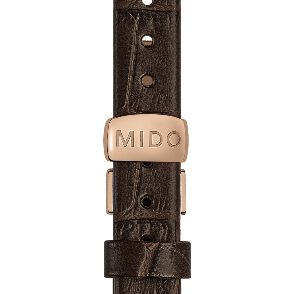Mido Baroncelli Lady Twenty Five Rhodium Dial with Diamond on brown leather strap