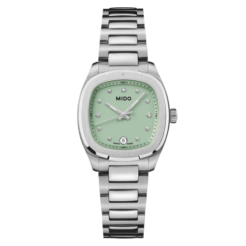 MIDO MULTIFORT TV 28mm QUARTZ GREEN ON BRACELET