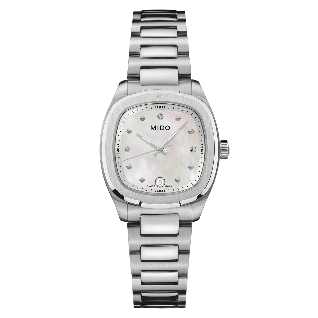 MIDO MULTIFORT TV 28mm QUARTZ WHITE MOP ON BRACELET