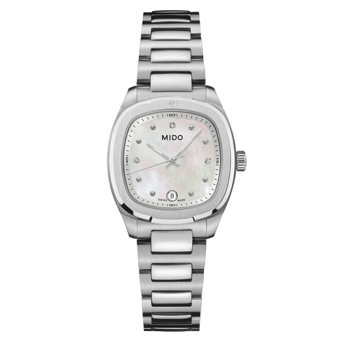 MIDO MULTIFORT TV 28mm QUARTZ WHITE MOP ON BRACELET